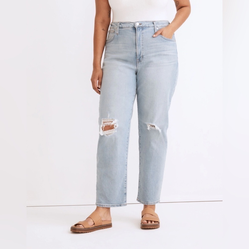 Madewell The Perfect Vintage Straight Jean in Danby Wash: Knee-Rip Edition 31 - Picture 1 of 16